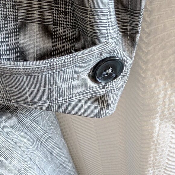 Elie Tahari Plaid Double Breasted Trench Coat Size Large Grey Preppy Classic - Picture 8 of 16